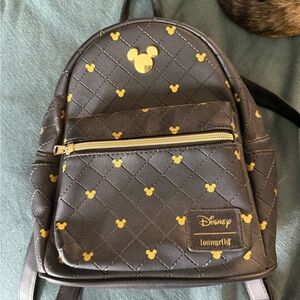 Loungefly Disney Mickey Mouse Black and Gold AOP Mini Backpack